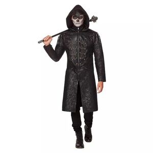 Spirit Long Black Hooded Halloween Coat Sz XL